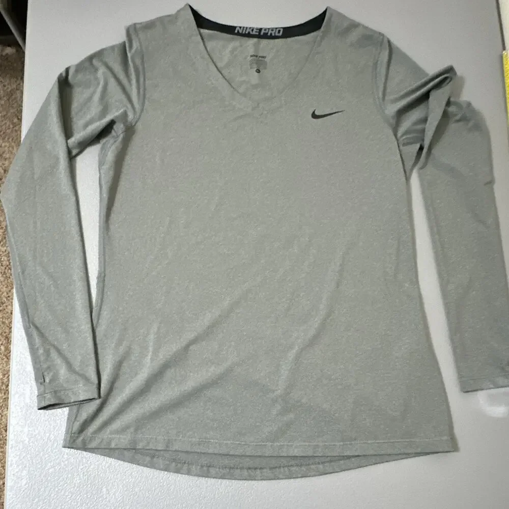 Nike Pro Dri-FIT Womens Compression V-Neck Long Sleeve Shirt Gray XL